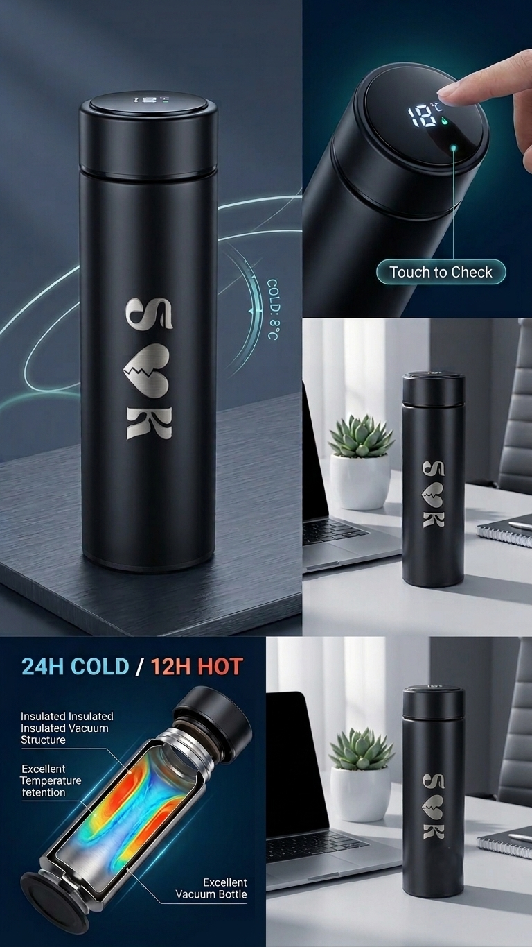 Custom Name Stainless Steel Smart Water Bottle with LED Temperature Display