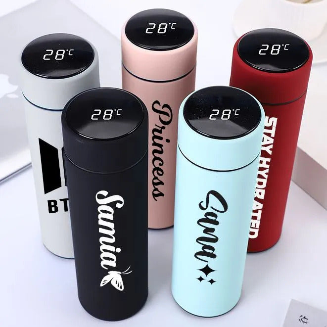 Custom Name Stainless Steel Smart Water Bottle with LED Temperature Display